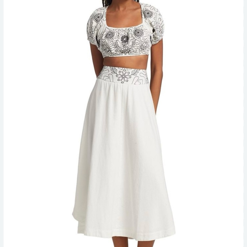 Free People White Two-Piece Embroidered Skirt Set